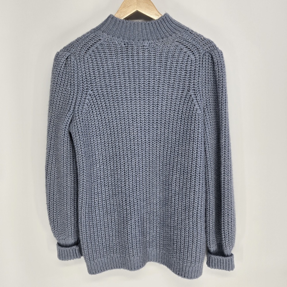 Boden Sweater Womens 6 Blue‎ Mock Neck Puff Shoulder Wool Alpaca Rib Knit - Picture 6 of 8